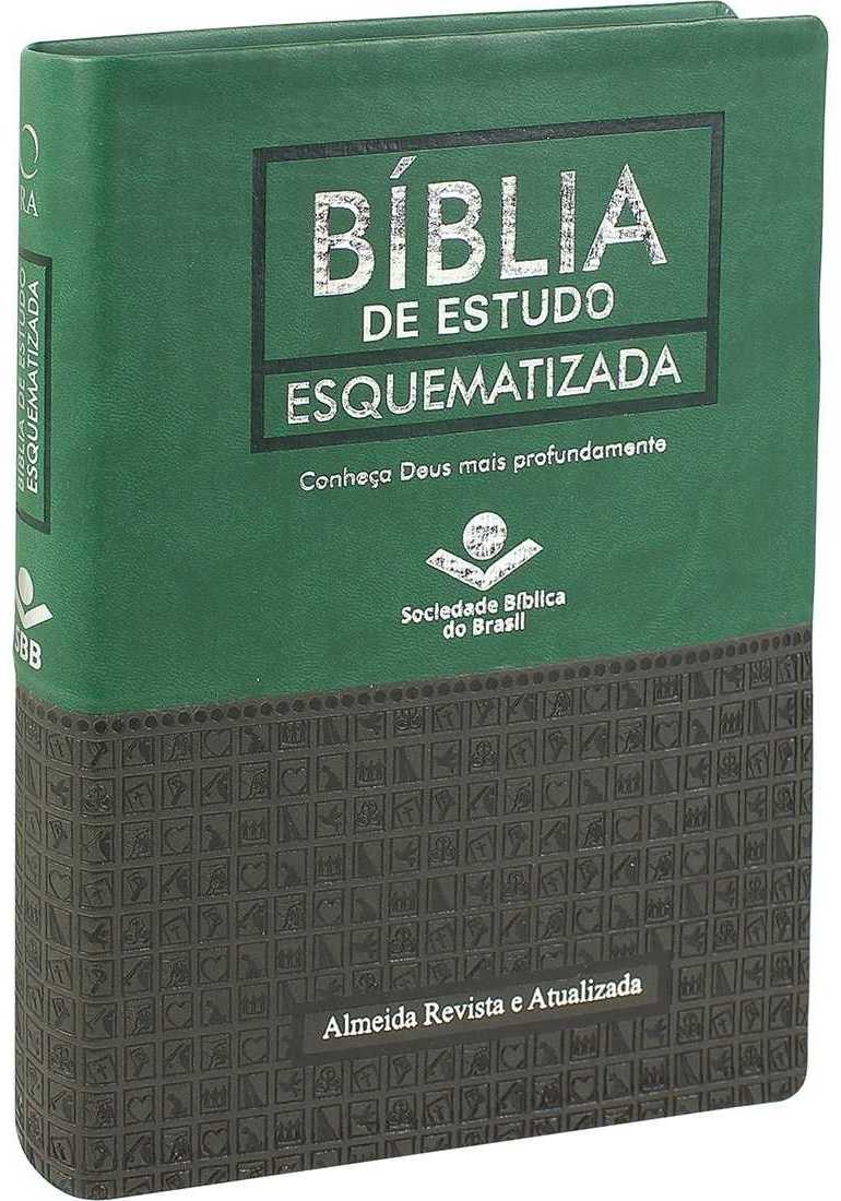 Bíblia De Estudo Esquematizada Ra -Luxo Verde E Cinza