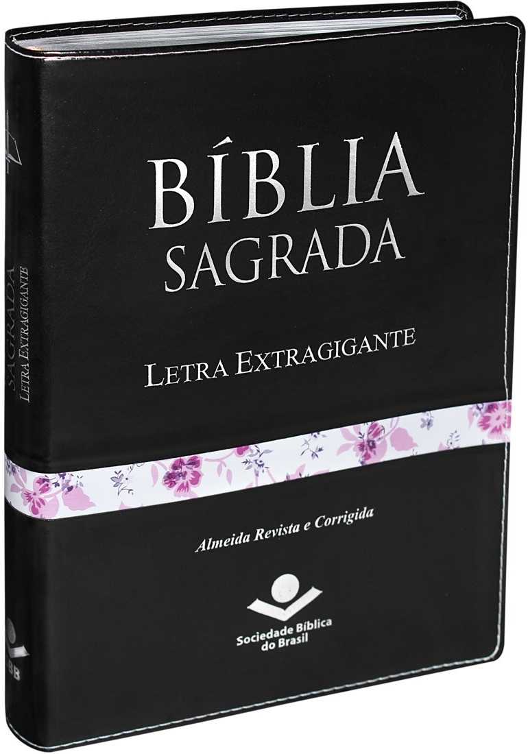 Bíblia Sagrada Rc – Preta Com Flores C/Índice – Letra Extragigante