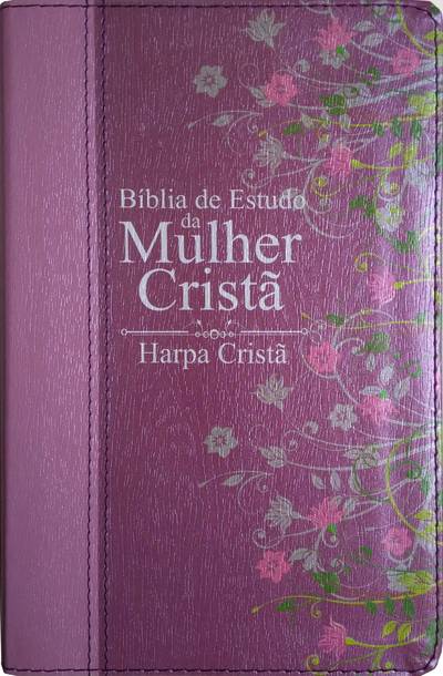Bíblia De Estudo Da Mulher Cristã Rc | Média Rosa E Roxa Com Flores – C/Harpa Cristã