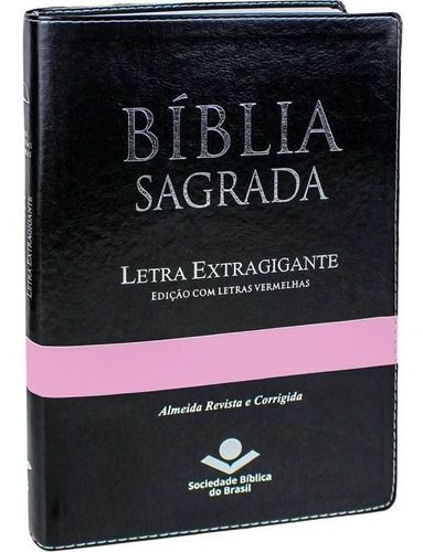 Bíblia Sagrada Letra Extra gigante preta com faixa rosa com Índice – RC