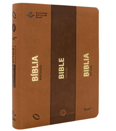 Biblia Trilingue NAA Portugues/Ingles/Espanhol Luxo Marrom