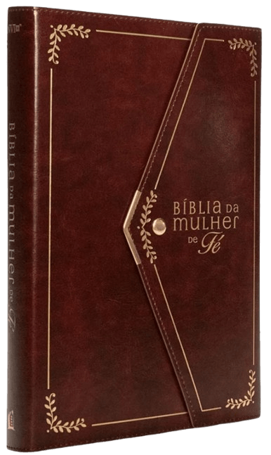 Bíblia da Mulher de Fé NVI Letra Grande Couro-Soft Vinho Com Fechamento Carteira